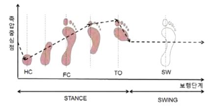 보행 단계별 압력 작용 위치